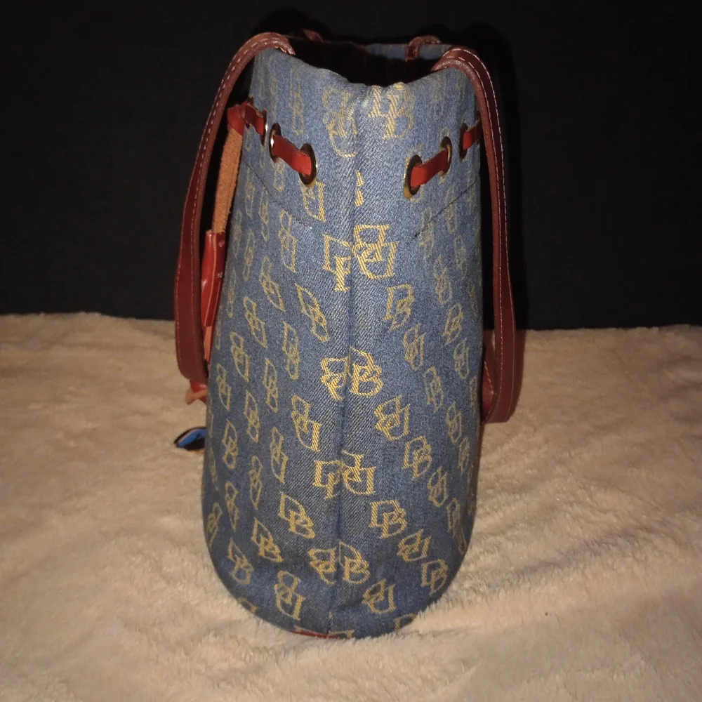 Dooney & Bourke Denim Logo Tote with Brown Leather Trim
